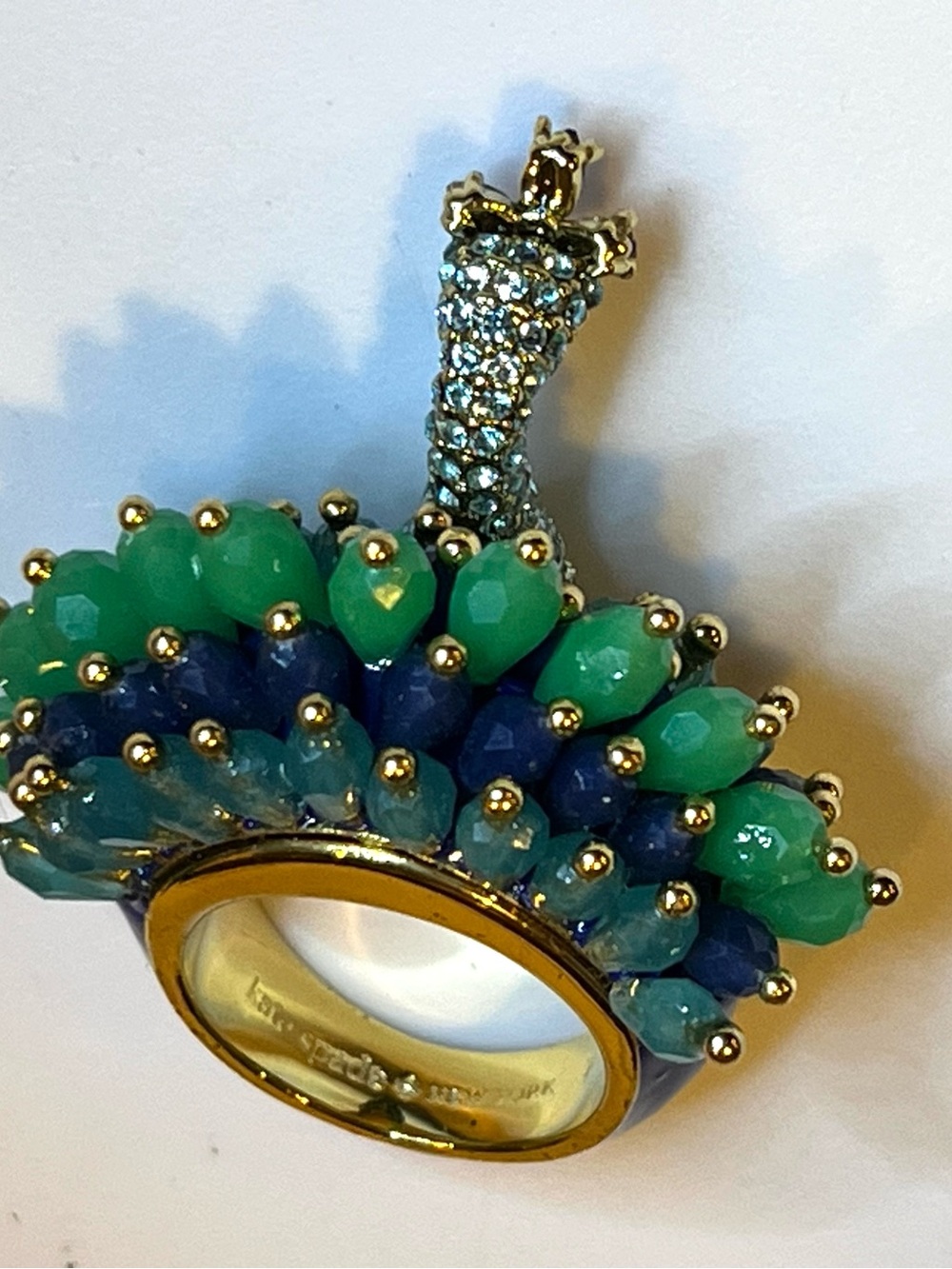 ♠️ Kate Spade Full Plume Peacock Statement Pave Crystals Cocktail Ring - Picture 7 of 12